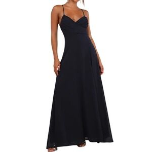 Lulus Event Ready Navy Blue Backless Lace-Up Maxi‎ Dress size XL NWT